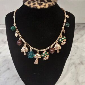 Willow May Green Brown Mushroom Charm Necklace